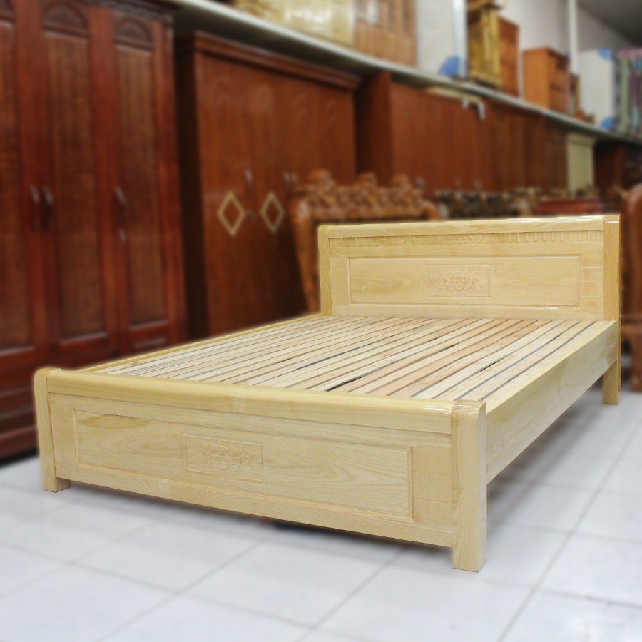 giường ngủ gỗ tự nhiên - gỗ sồi nga 1m8 x 2m, 1m6 x 2m, 1m5 x 1m9 dát nan chắc chắn bến đẹp