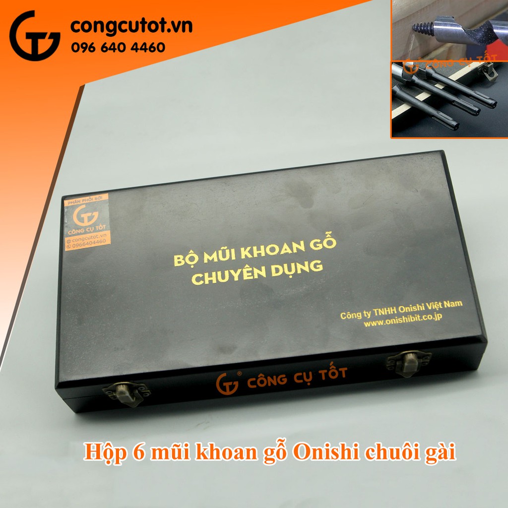Hộp 6 mũi khoan gỗ xoắn ốc Onishi chuôi gài SDS