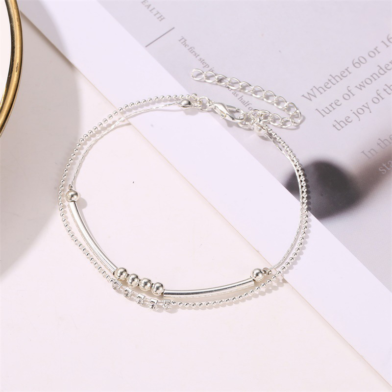 Creative Retro Double Layer Anklet Fashion Ladies Round Beads Rhinestone Foot Chain Summer Foot Jewelry | BigBuy360 - bigbuy360.vn