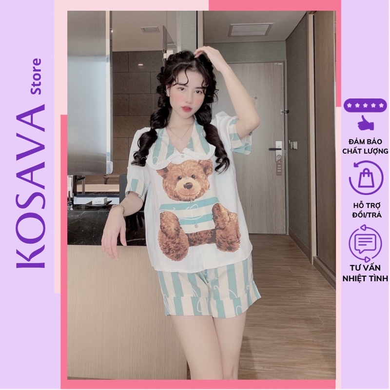 Đồ bộ ngủ pijama quần đùi họa tiết cute dễ thương viền bèo KOSAVA