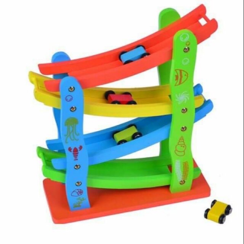 Đồ chơi xe cầu tuột 4 tầng bằng gỗ- đồ chơi trí tuệ an toàn cho bé
