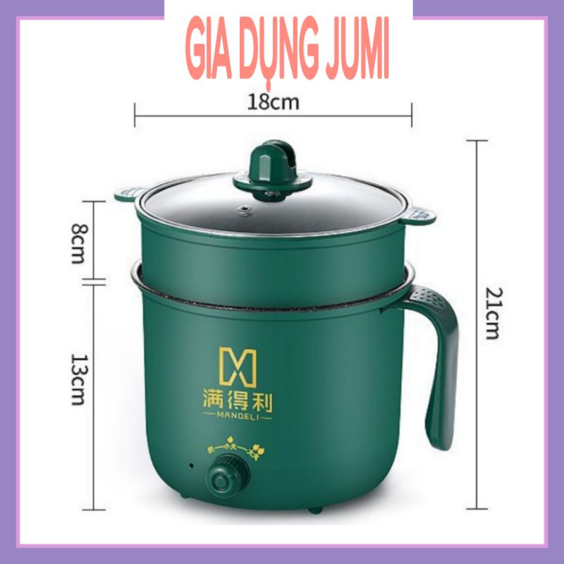 Nồi Lẩu Mini Cầm Tay, Nồi Nấu Cơm, Nấu Mì Đa Năng 1,8L Kèm Giá Hấp Tiện Lợi