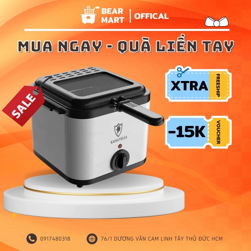 Kaisa Villa nồi chiên ngập dầu mini người câm Nồi chiên điện cá viên bếp chiên nhúng điện 2.5l Nồi chiên ngập dầu