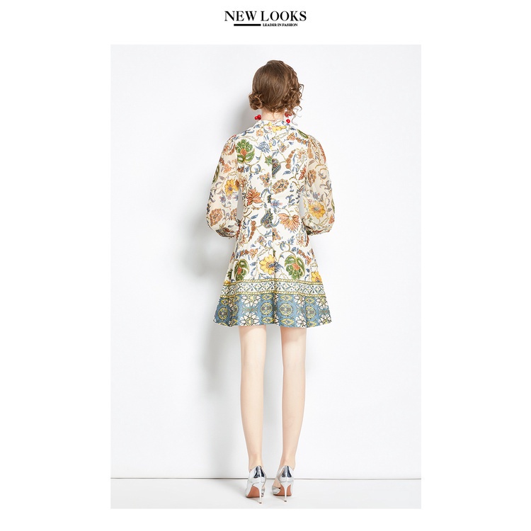 Đầm mini dài tay in họa tiết thời trang chất lượng dành cho nữ