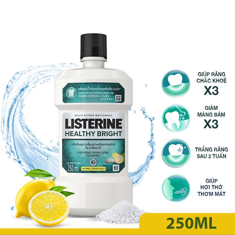 Nước súc miệng chanh muối LISTERINE Healthy Bright nước xúc miệng trắng răng 250ml - 750ml