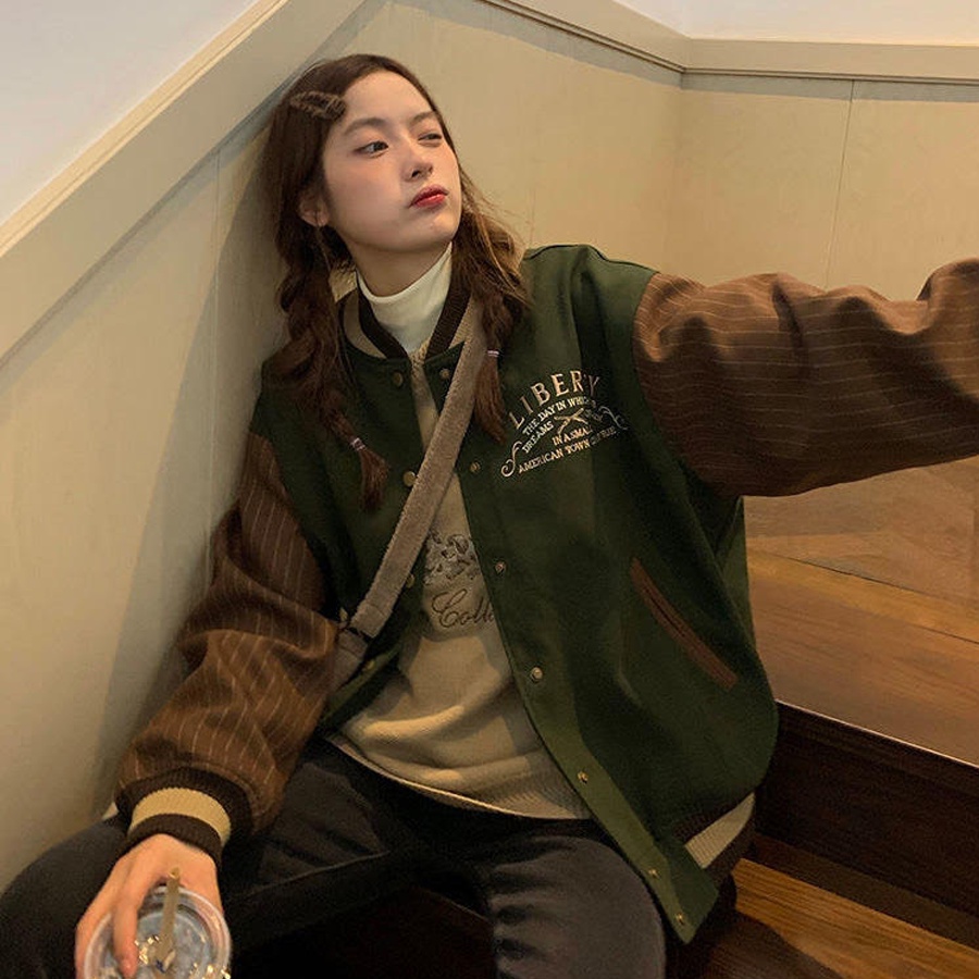 Áo Khoác Bomber Jacket Varsity Chất Đẹp Có Ảnh Thật - Áo Bomber Nam Nữ Hót Trend Màu Vintage