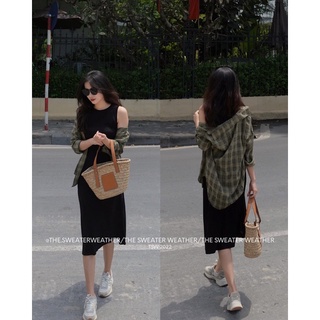 Áo sơ mi kẻ caro vàng rêu oversize the.sweaterweather TSW