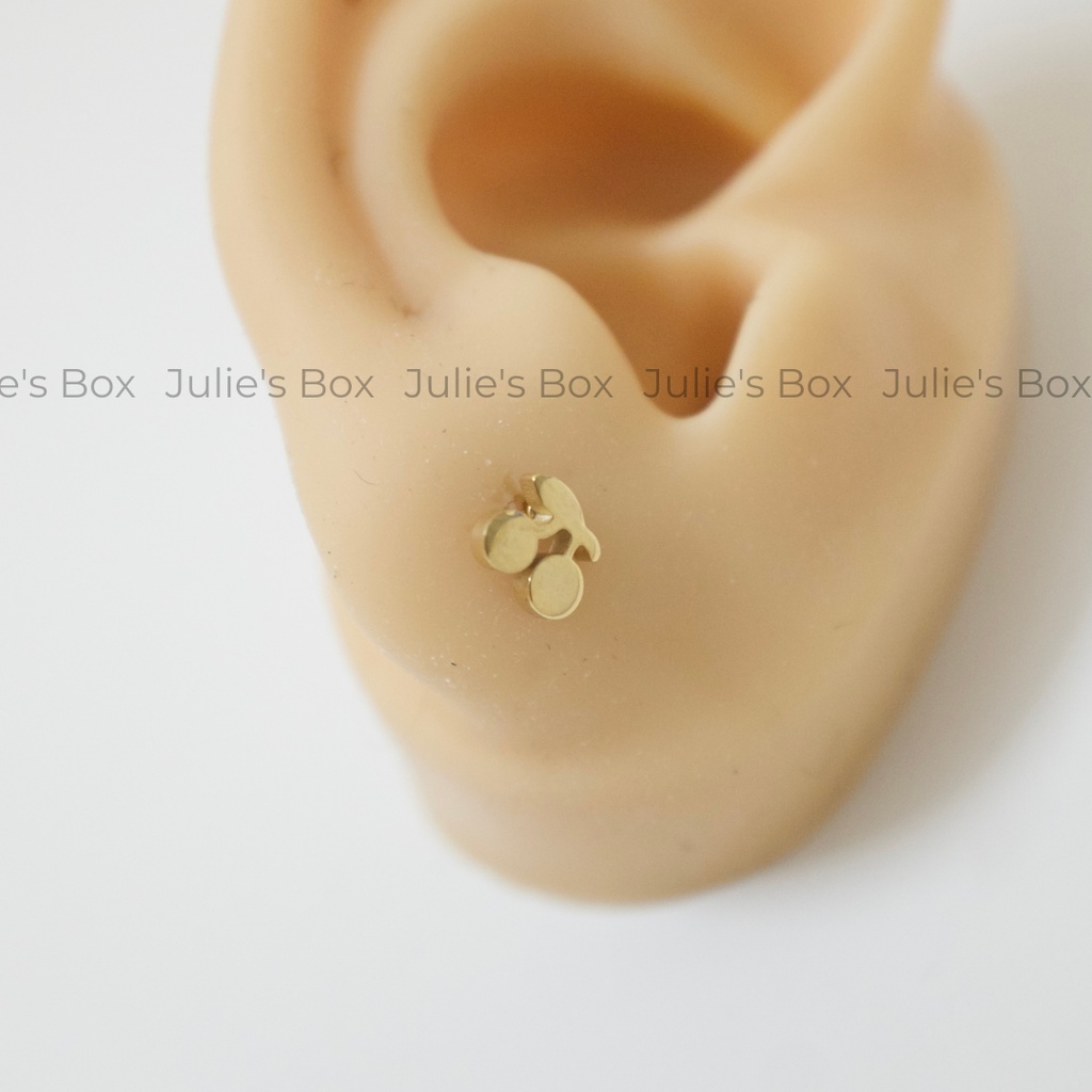 [1 Chiếc] Khuyên Tai Titan Unisex Cherry Màu Vàng Đuôi Bi Không Gỉ Sét Không Ngứa Bông Tai Julies Box 66