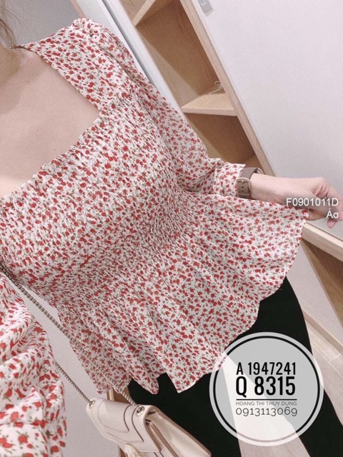 Áo hoa nhí cổ vuông nhún ngực