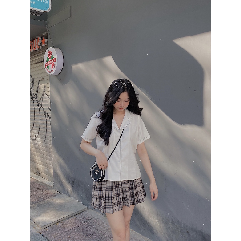 Áo sơ mi tay ngắn chỉ nổi THE CIU - Cremy Shirt