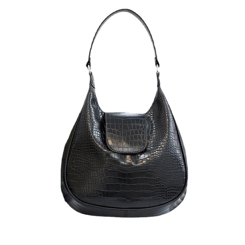 Túi đeo vai IELGY họa tiết da cá sấu màu đen cỡ lớn thời trang thanh lịch cho nữ