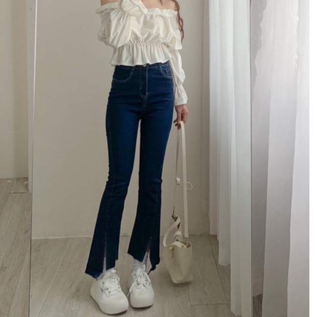 Quần jean vạt xẻ thấp cao 433