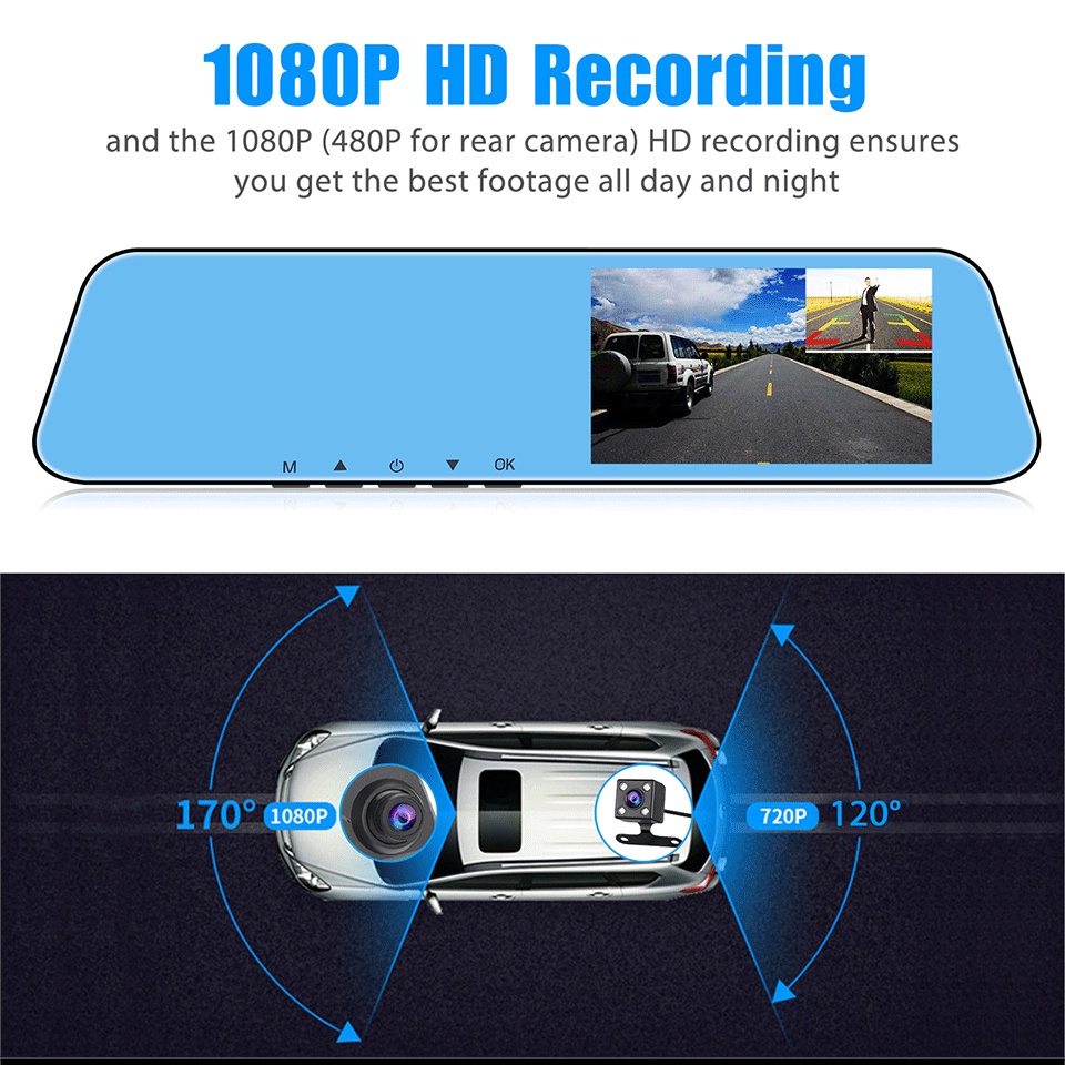 Gương Chiếu Hậu camera Sau 4.5" HD 1080p 3 Trong 1 Cho Ô Tô dvr 3 Trong 1 4K | BigBuy360 - bigbuy360.vn