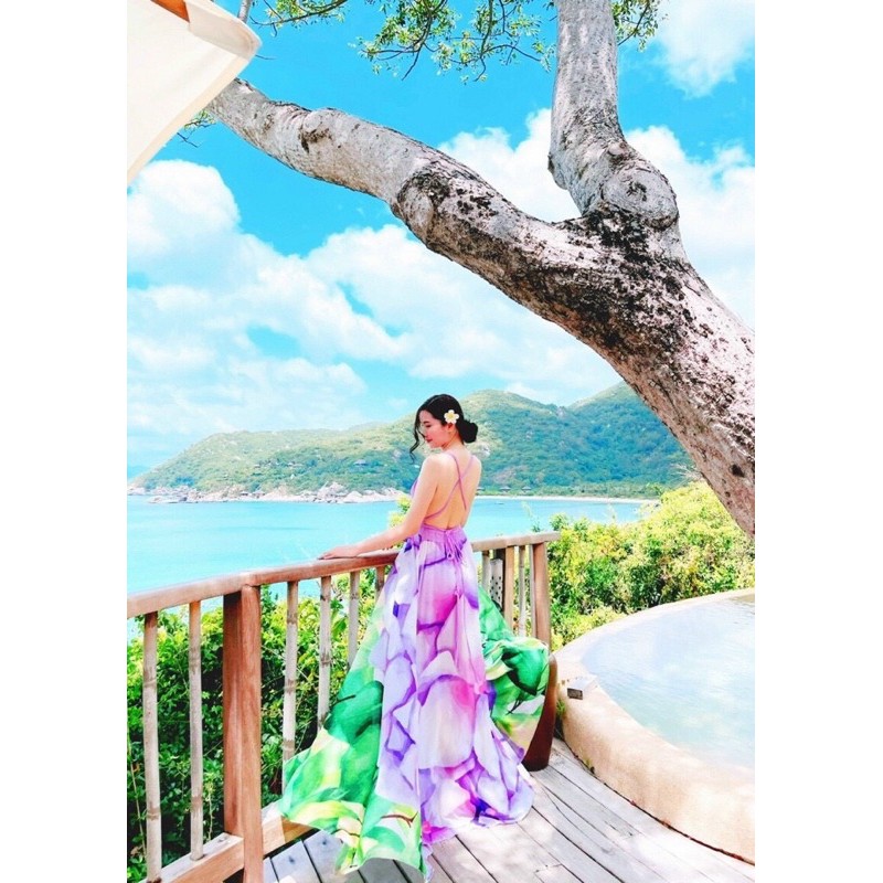 (miễn phí chỉnh váy) đầm maxi ombre màu loang hoa hai dây hở lưng đi biển du lịch chụp hình sống ảo thiết kế sang trọng | BigBuy360 - bigbuy360.vn