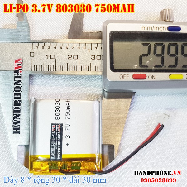 Pin sạc Li-Po 3.7V 750mA 803030 (Lithium Polyme) cho loa Bluetooth, Smartwatch, máy ghi âm,khoá vân tay,định vị GPS