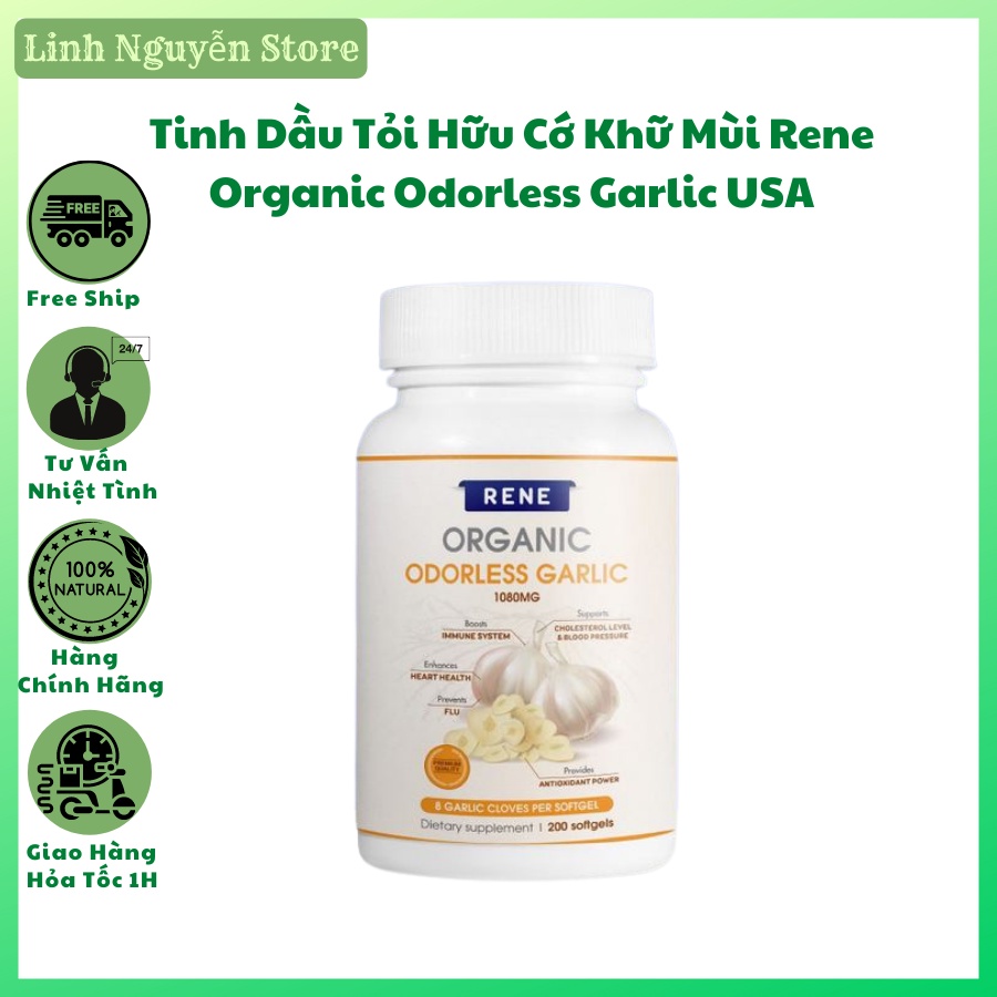 Tinh Dầu Tỏi Hữu Cơ Khử Mùi RENE Organic Odorless Garlic USA