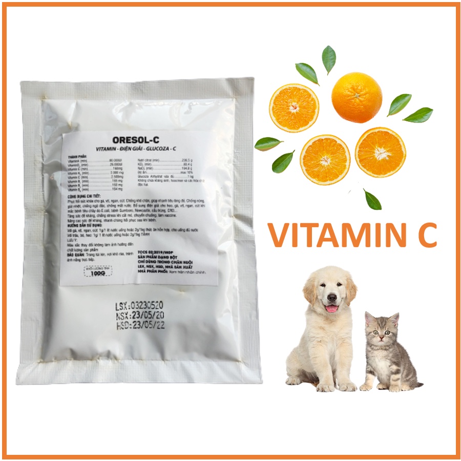 Điện giải ORESOL bổ sung Vitamin C - Glucoza tăng sức đề kháng, giải nhiệt cho chó mèo - vật nuôi gói bột 100g