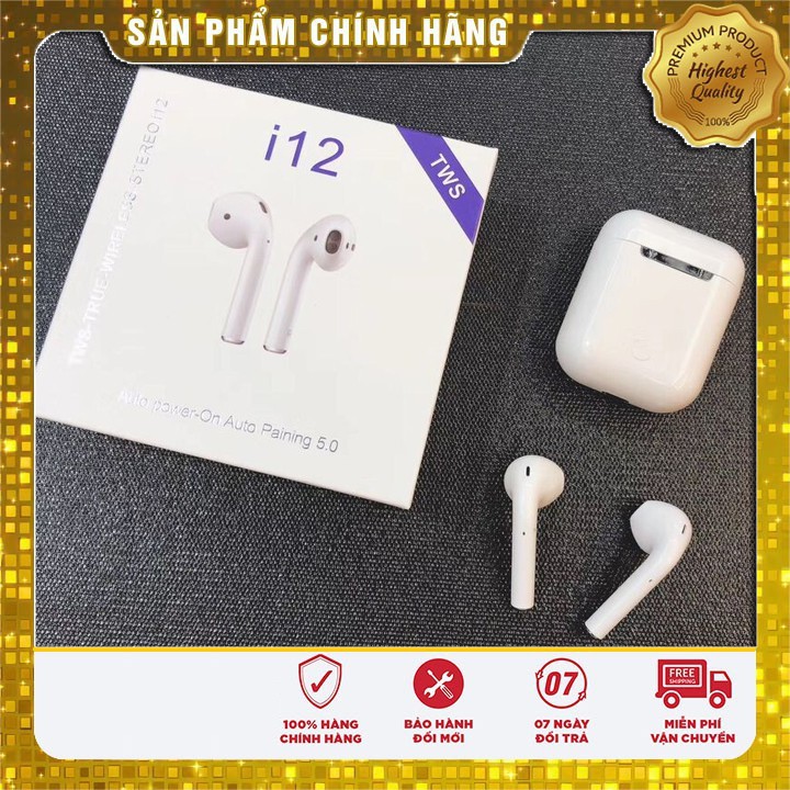 Tai Nghe Bluetooth i12 5.0 Cảm Ứng Cực Nhạy Tăng Chỉnh Âm Lượng - Bảo Hành 12 Tháng Lỗi 1 Đổi 1