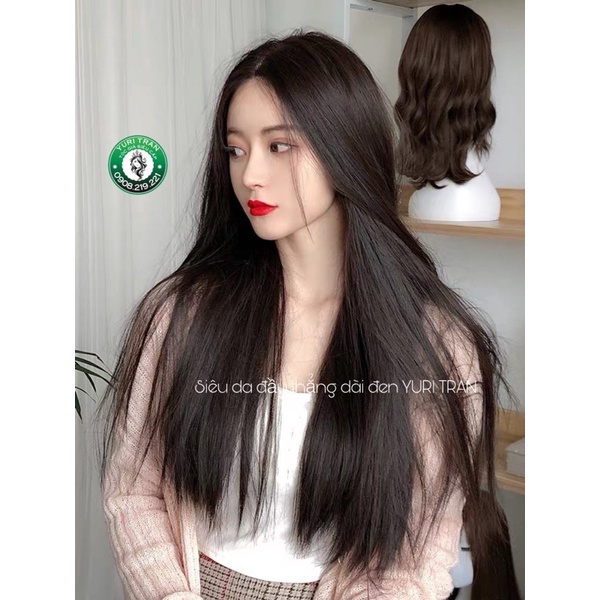 Sẵn TÓC BỘ SIÊU DA ĐẦU MÓC LƯỚI DÁNG TÓC THẲNG DÀI 2 MÁI MÀU ĐEN chịu nhiệt vô tư.