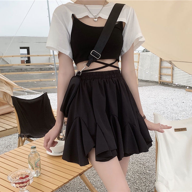 Chân váy xoè BH màu trơn phong cách Hàn Quốc