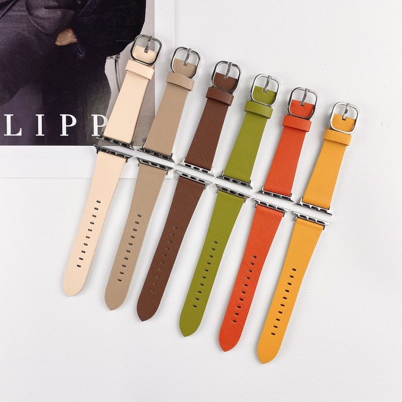 Dây Đeo Đồng Hồ Bằng Da Phối Nút Vuông Kích Thước 45mm 41mm 44mm 40mm 42mm 38mm Cho iwatch 3 4 5 6 7 se