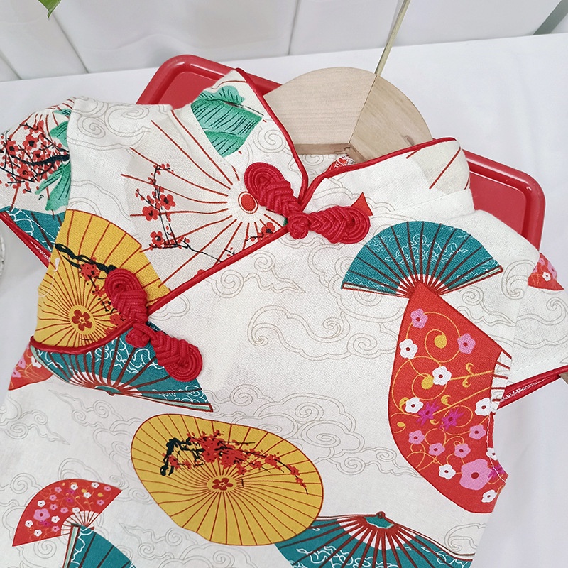 SANITKUN Đầm sườn xám phong cách Trung Hoa mừng năm mới xinh xắn dành cho bé gái