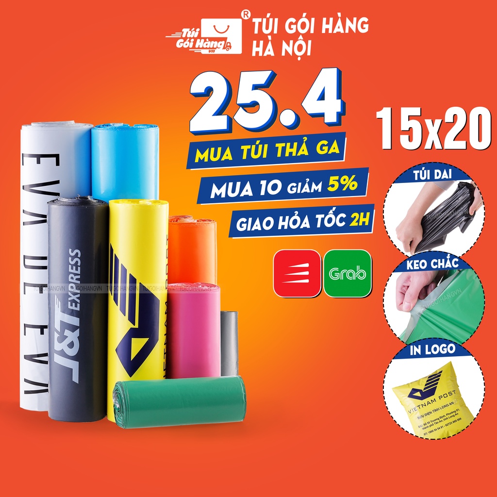 Túi gói hàng chuyển phát nhanh 15x20 TUIGOIHANG cuộn 100 túi có sẵn lớp dán niêm phong