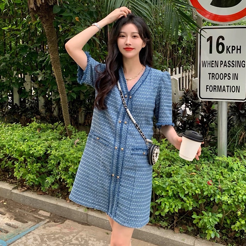 Đầm Dạ Tweed Thiết Kế Dáng Suông, Váy Nữ Cổ V Phối Hoạ Tiết Siêu Xinh Phong Cách Hàn Quốc_ Hàng QCCC Có Ảnh Thật
