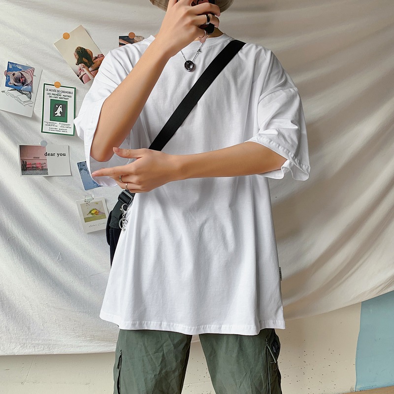 Áo Thun Tay Ngắn Cổ Tròn Dáng Rộng Màu Trơn Thời Trang Mùa Hè Cho Nam TTE085