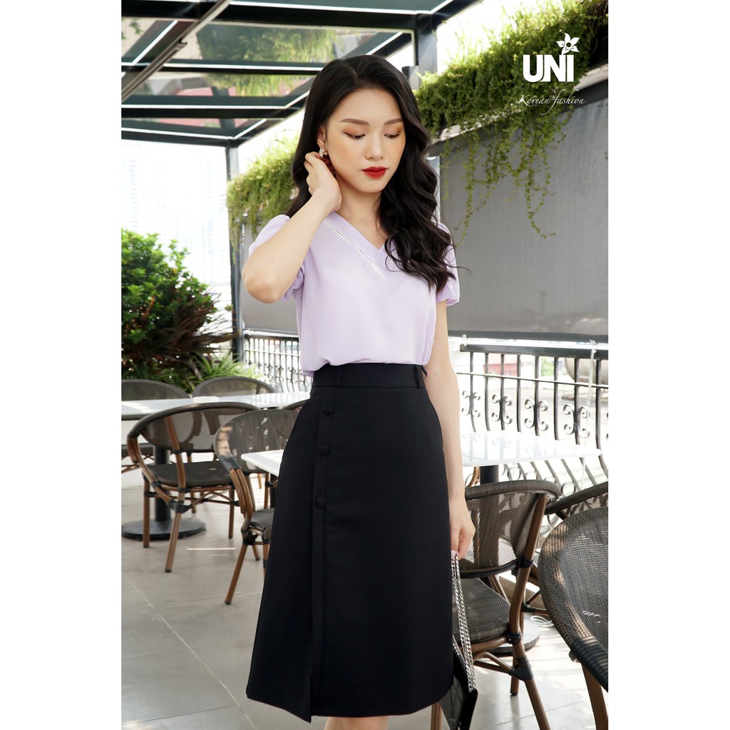 Chân Váy Nữ Công Sở Dáng Chữ A Phối Cúc 2CA116-UNI KOREAN FASHION