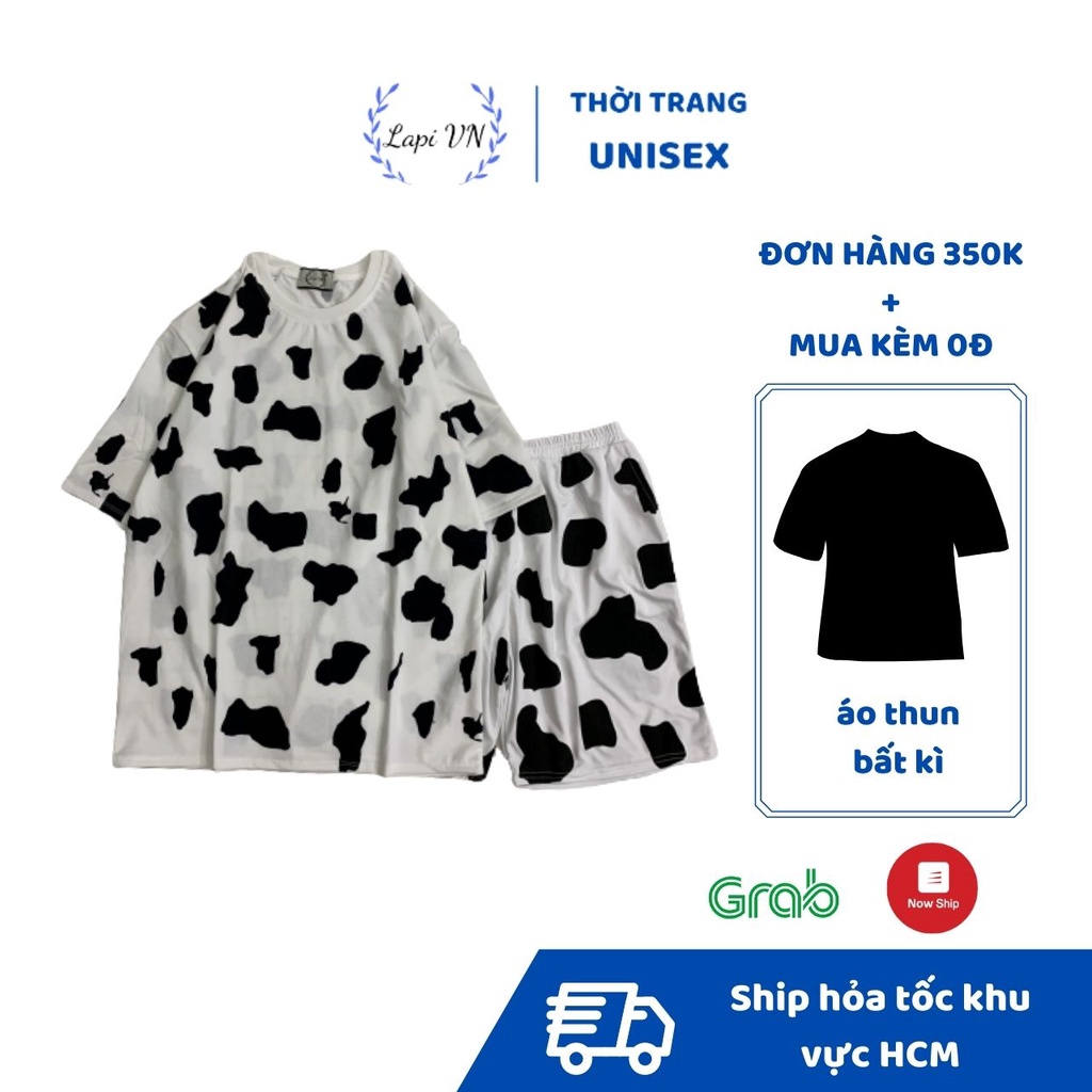 Set Bộ Bò Sữa From Rộng Unisex - Lapi VN, Đồ Bộ Mặc Nhà Tay Lỡ Freesize, Nam Nữ Đều Mặc Được