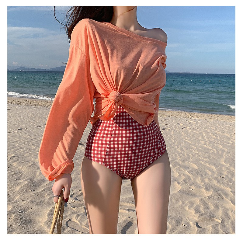 CÓ SẴN - ĐỒ BƠI NỮ LIỀN MẢNH CARO THUN LẠNH ĐẸP