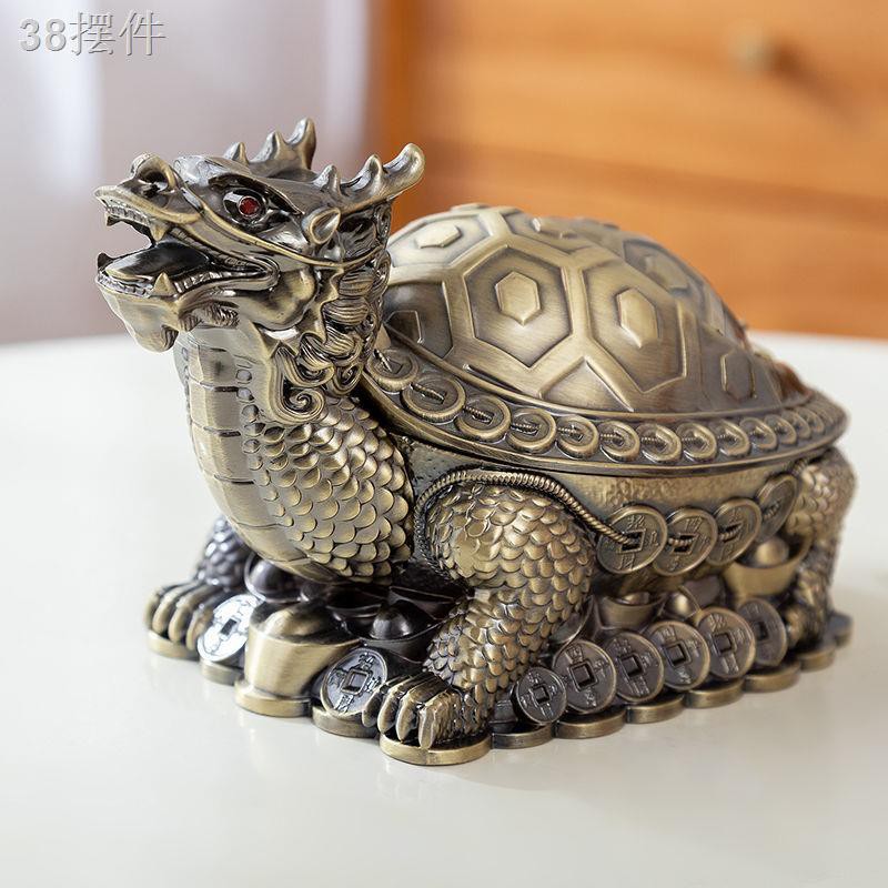 EGạt tàn retro phòng khách chống gió và rơi Bàn cà phê tại nhà có nắp món quà sáng tạo thời trang rùa rồng kim loại