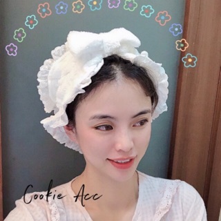 Băng đô cài tóc rửa mặt nơ cotton đủ màu ren viền xinh sp050392