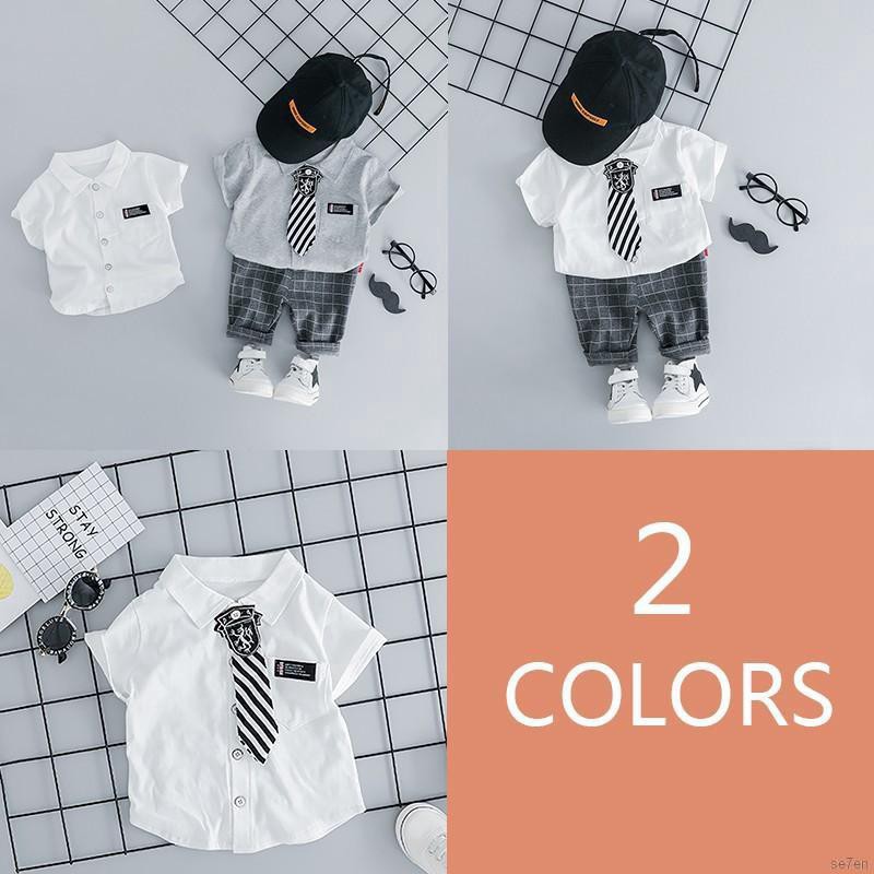 Set áo sơ mi ngắn tay + cà vạt + quần short đáng yêu thời trang cho bé trai