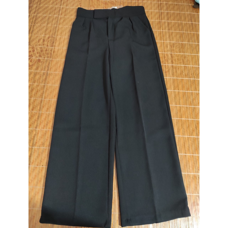 Quần tây ống rộng nữ cạp Dán lưng cao dáng dài chất vải màu đen dày dặn Quần tây nữ lưng cao đi học ống suông rộng đứng