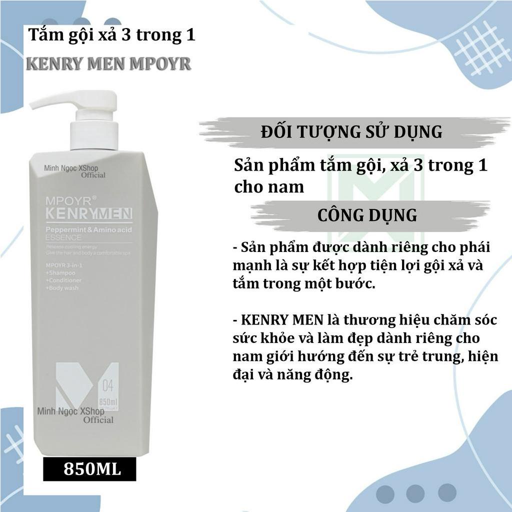 Tắm gội xả 3 trong 1 Kenry Men Mpoyr 850ML