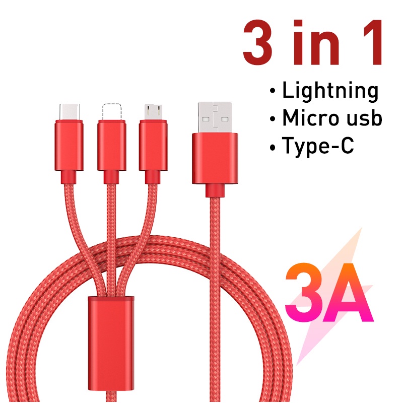 Cáp sạc nhanh 3 trong 1 3A cổng USB Type-c cho Apple Micro USB Type-c