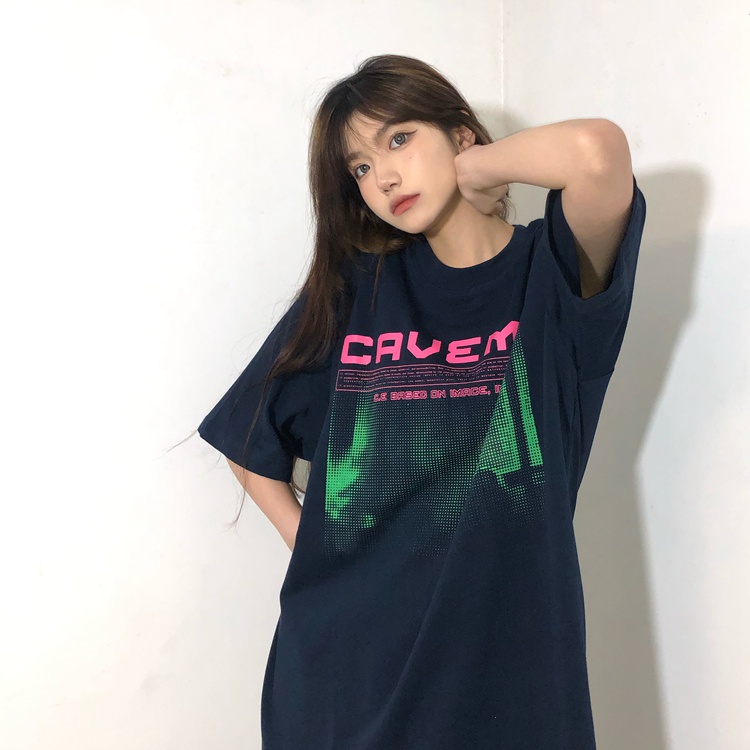 Áo Thun Tay Ngắn Màu Sắc Retro Phong Cách Hàn Quốc Cho Nữ