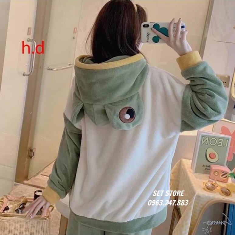 Bộ đồ ngủ mùa đông ẾCH XANH lông cừu giữ nhiệt tốt, bộ đồ mùa đông | BigBuy360 - bigbuy360.vn