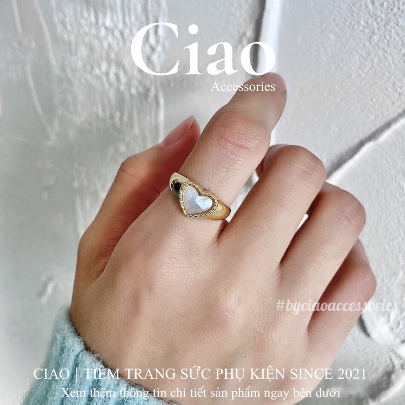 [HOẢ TỐC 1H] Nhẫn mạ bạc S925 thiết kế hoạ tiết hình tim xà cừ mã 31 trendy Ciao accessories