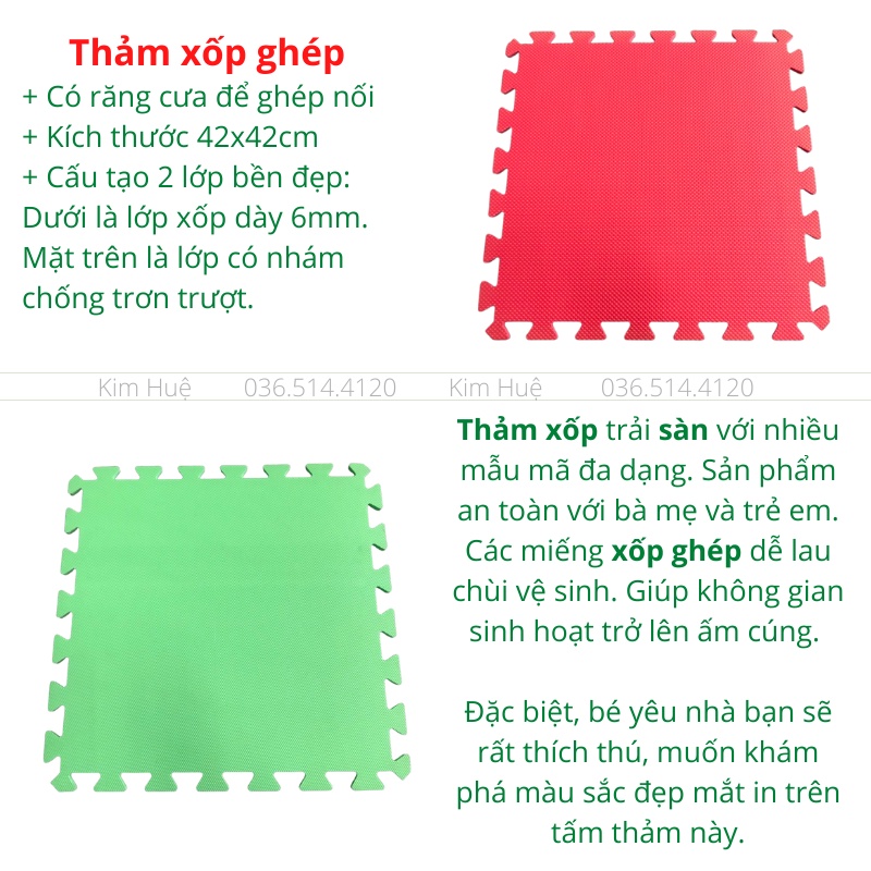 Thảm xốp ghép cho bé trải lót sàn nhà Âu Lạc 42x42cm trơn một màu (tấm lẻ)