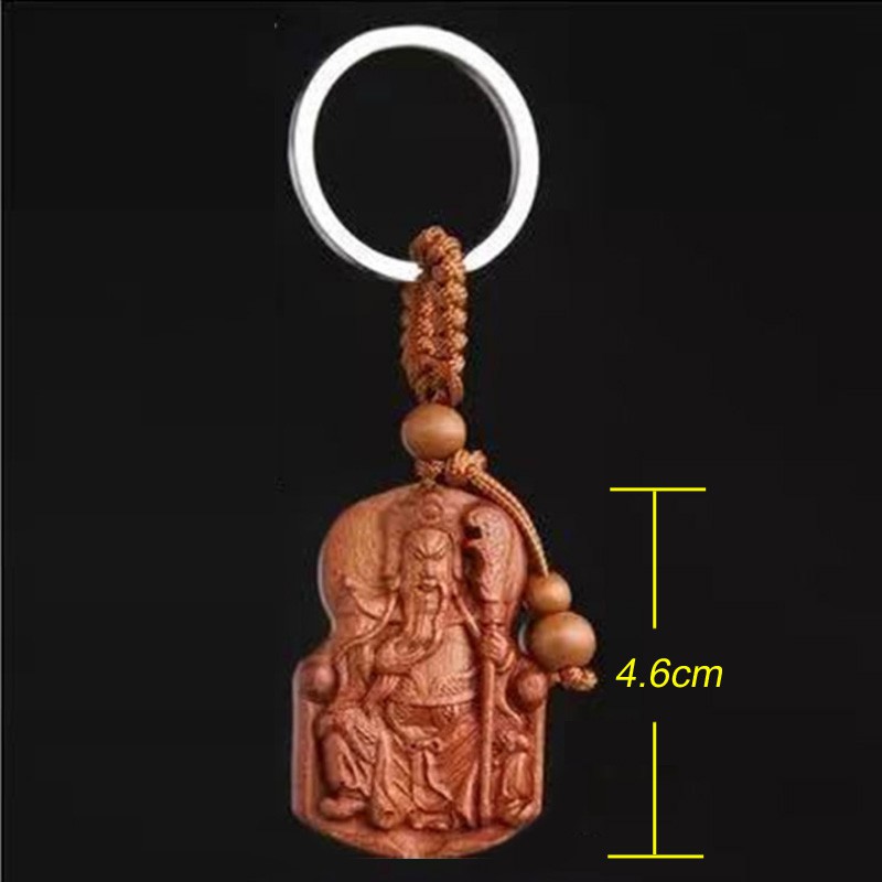 Móc khóa tượng Quan Công gỗ đào đuổi tà khí xua tan tai họa