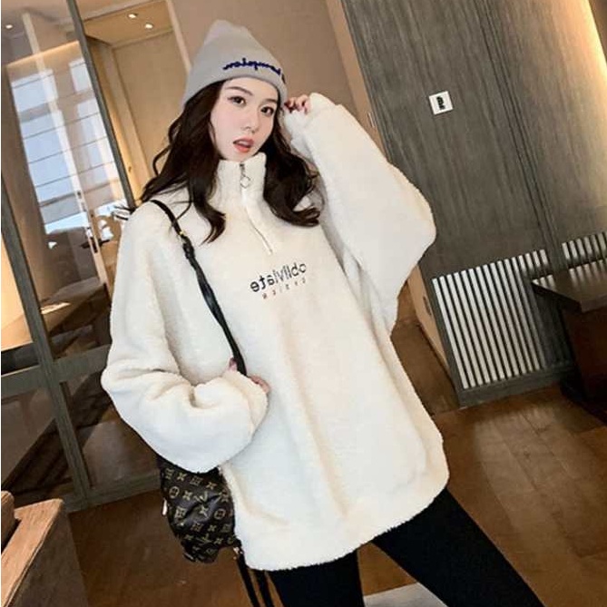 Áo Len Lông Cừu Cổ Lọ Form Rộng Thời Trang Hàn Quốc Cho Nữ