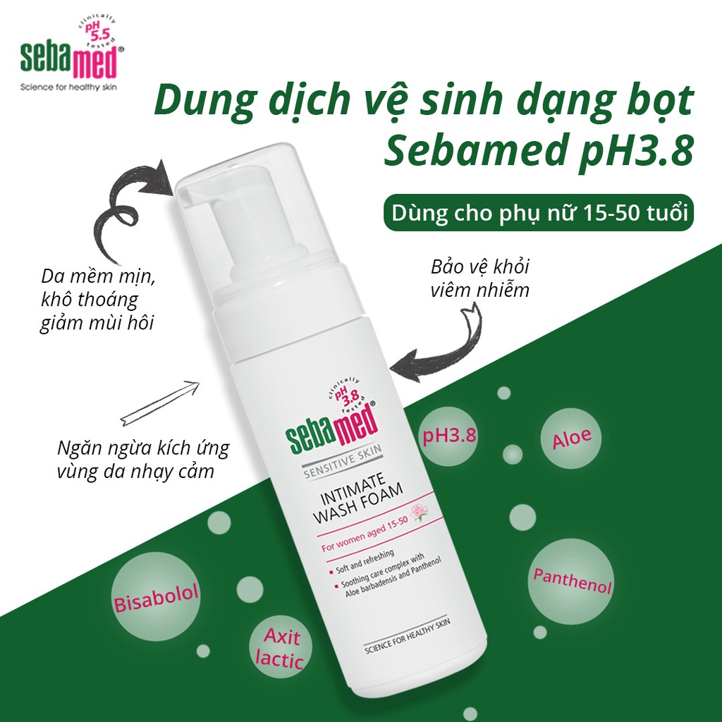 Dung dịch vệ sinh phụ nữ dạng bọt chuẩn cân bằng pH vùng kín Sebamed pH3.8 dạng bọt (150ml)