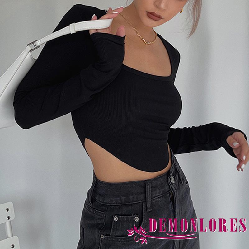 Áo thun dệt kim cổ vuông màu sắc độc đáo thời trang cho nữ