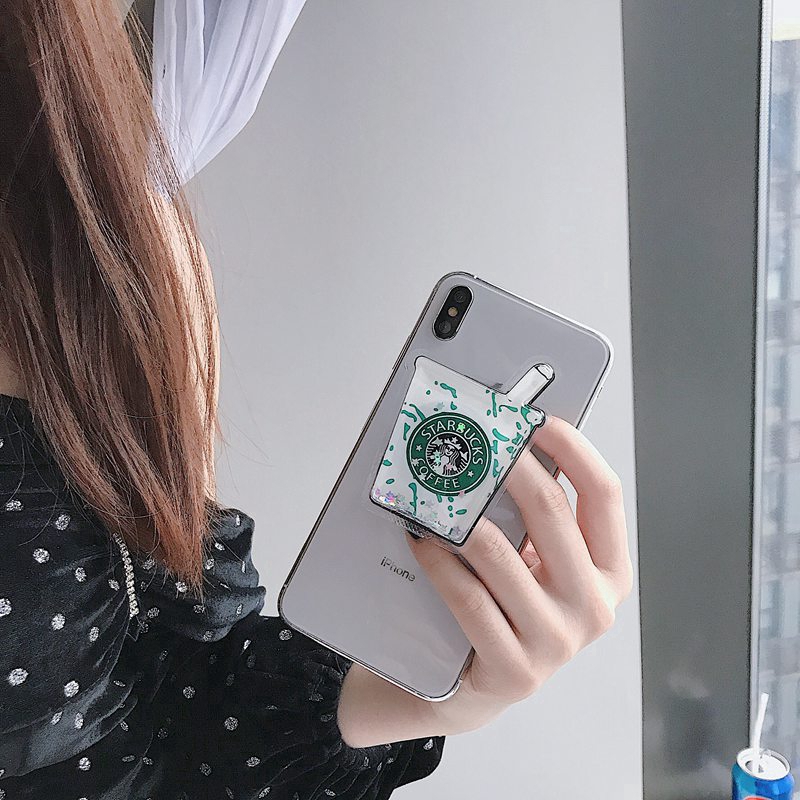 Attached to the back of the mobile phone with pearl milk tea pattern pop Phone holder