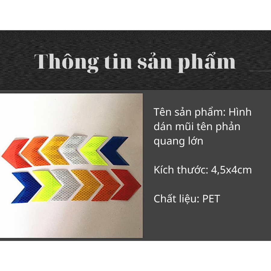 Miếng đề can dán phản quang đuôi xe ô tô và xe máy 3m hình phản quang mũi tên bộ 12 miếng.