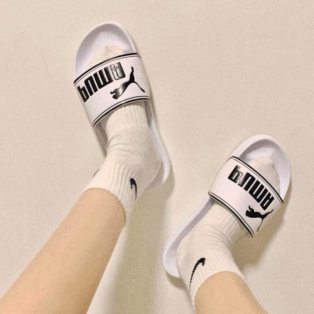 [AUTHENTIC 100%] [SẴN] DÉP PUMA LEADCAT TRẮNG/ ĐEN/ HỒNG CHÍNH HÃNG SALE (FORM DÉP TO ĐI LÙI 1 SIZE)