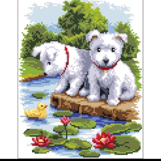 Tranh Thêu Chữ Thập 2 Chú Chó Con KT 28x33